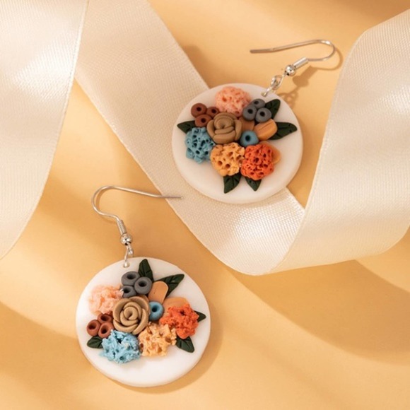 Boho Round Ceramic Colorful Flower Drop Ea… - Picture 4 of 9